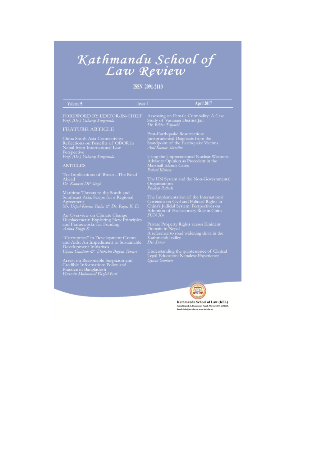 Volume 5 Issue 1 April 2017 Kathmandu School of Law Review