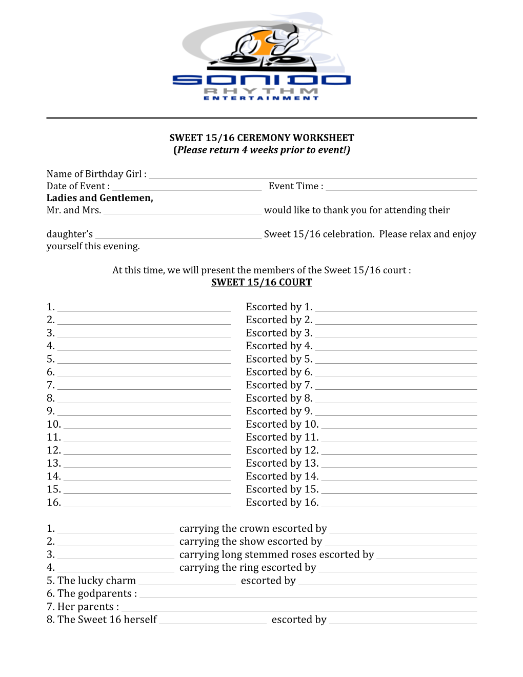 Sweet Sixteen Worksheet