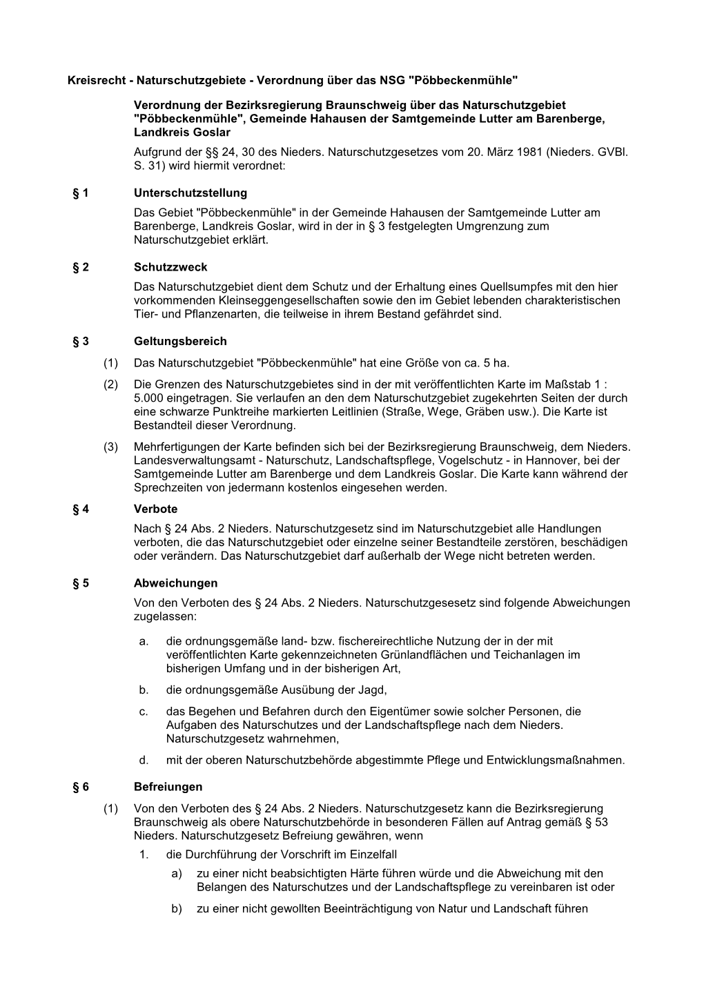 Naturschutzgebiete - Verordnung Über Das NSG 