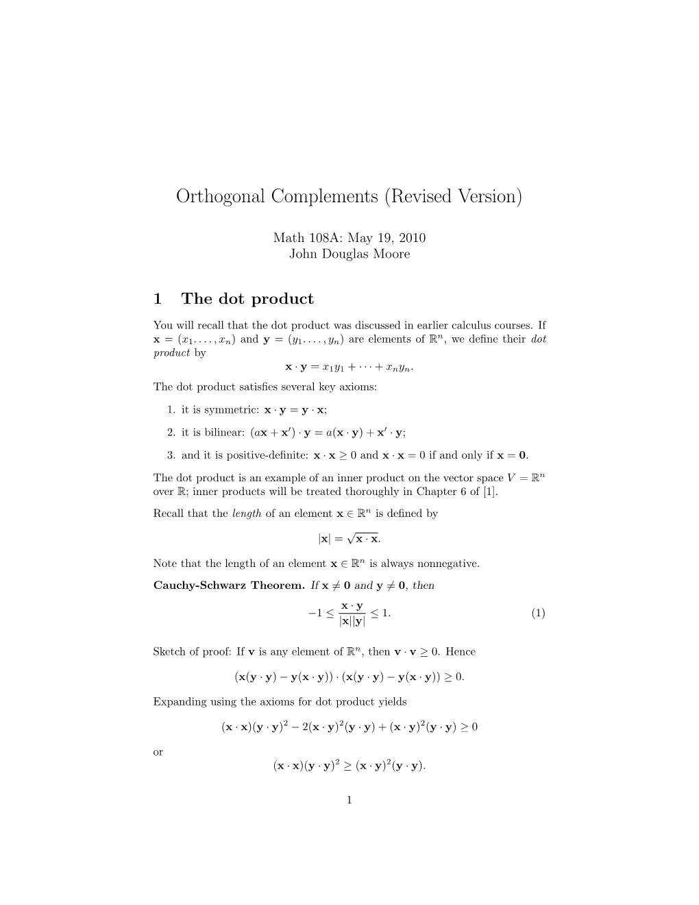 Orthogonal Complements (Revised Version)