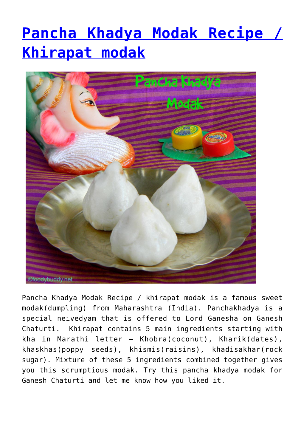 Pancha Khadya Modak Recipe / Khirapat Modak