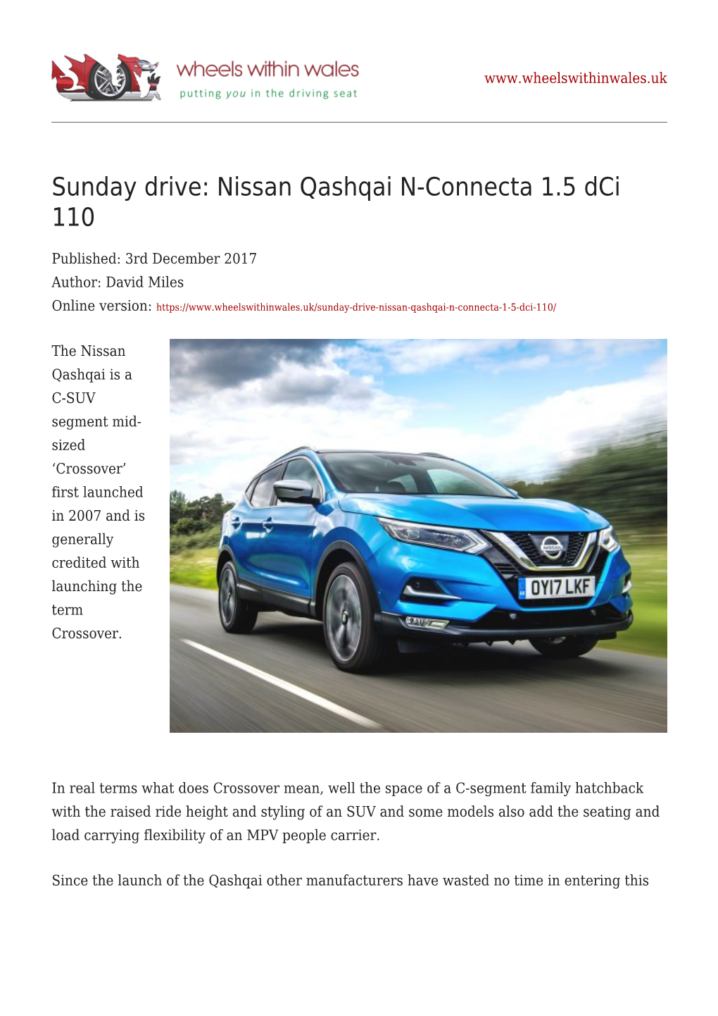 Sunday Drive: Nissan Qashqai N-Connecta 1.5 Dci 110