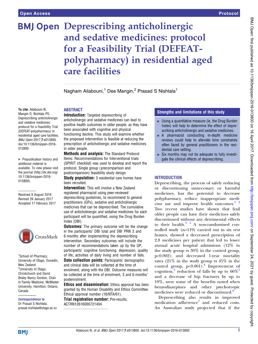 Deprescribing Anticholinergic and Sedative Medicines: Protocol for a Feasibility Trial (DEFEAT- Polypharmacy) in Residential Aged Care Facilities