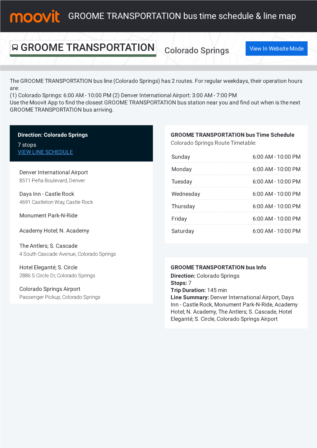 GROOME TRANSPORTATION Bus Time Schedule & Line Route