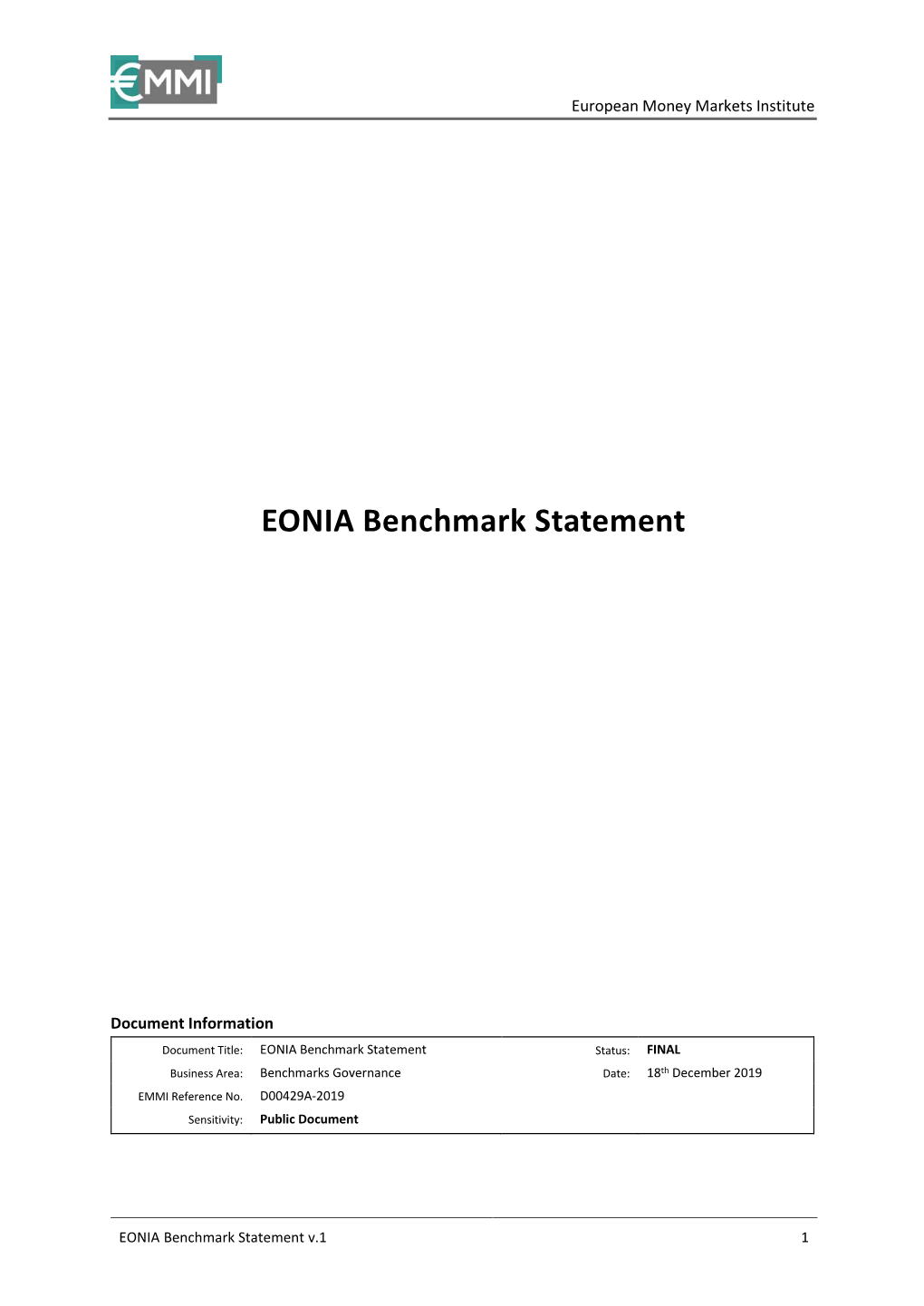 EONIA Benchmark Statement