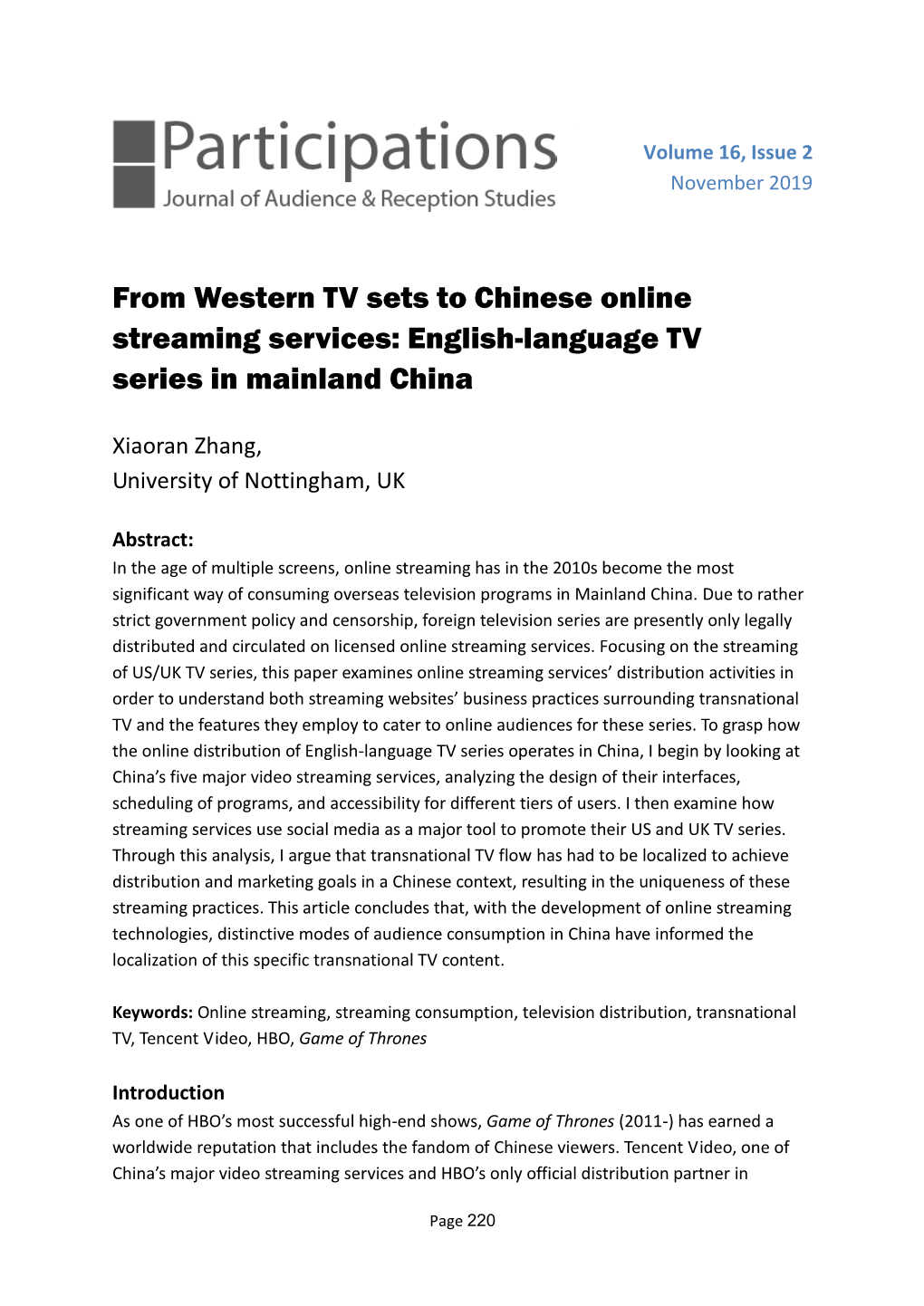 From Western TV Sets to Chinese Online Streaming Services: English-Language TV Series in Mainland China