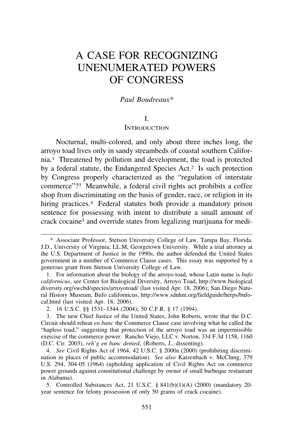 A Case for Recognizing Unenumerated Powers of Congress