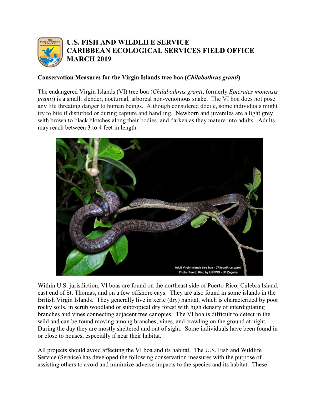 U.S. Fish and Wildlife Service Caribbean Ecological Services Field Office March 2019