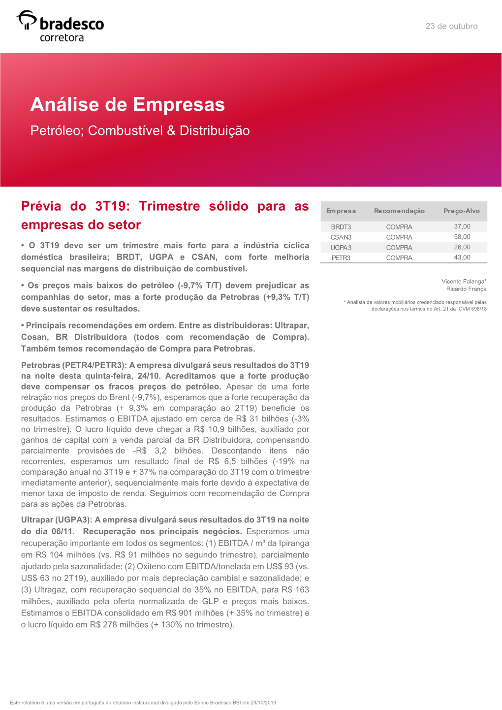 Análise De Empresas Petróleo; Combustível & Distribuição