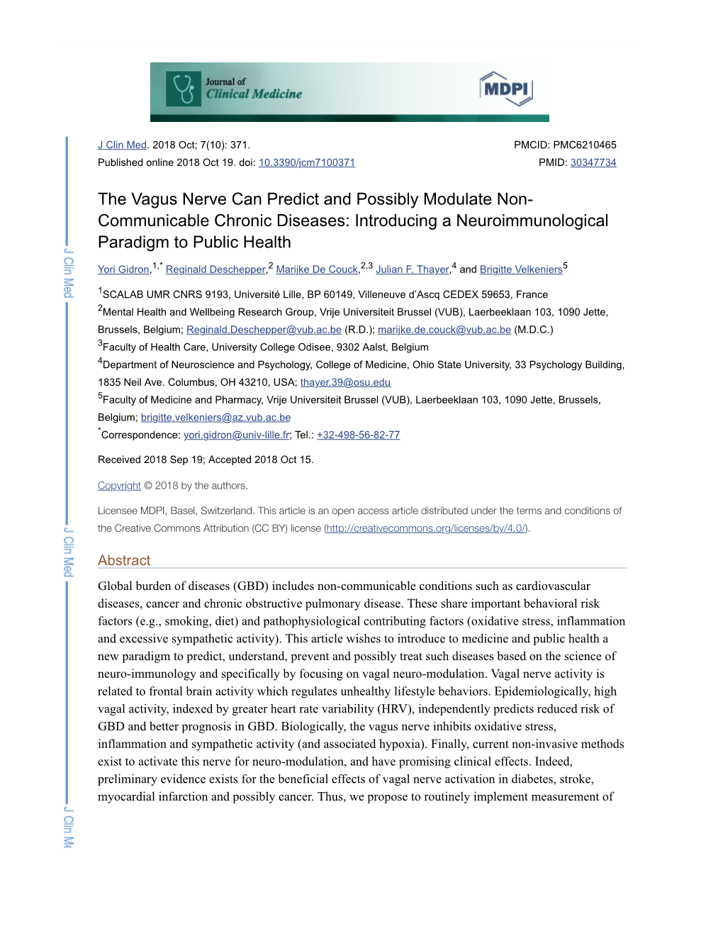 The Vagus Nerve Can Predict and Possibly Modulate Non- Communicable Chronic Diseases: Introducing a Neuroimmunological Paradigm to Public Health