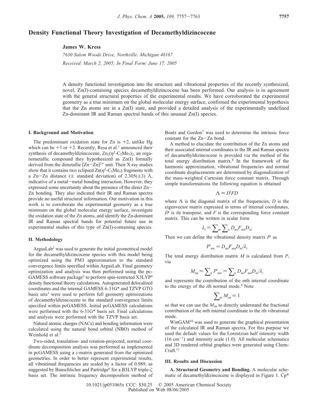 Density Functional Theory Investigation of Decamethyldizincocene