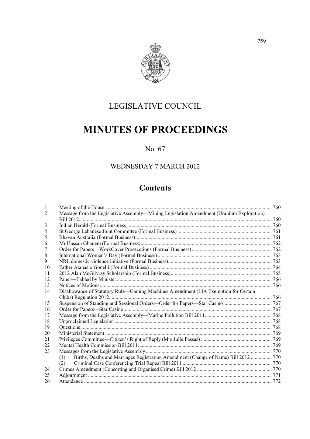 Minutes of Proceedings