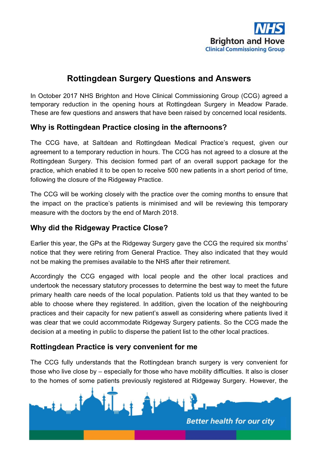 Rottingdean Surgery Questions and Answers