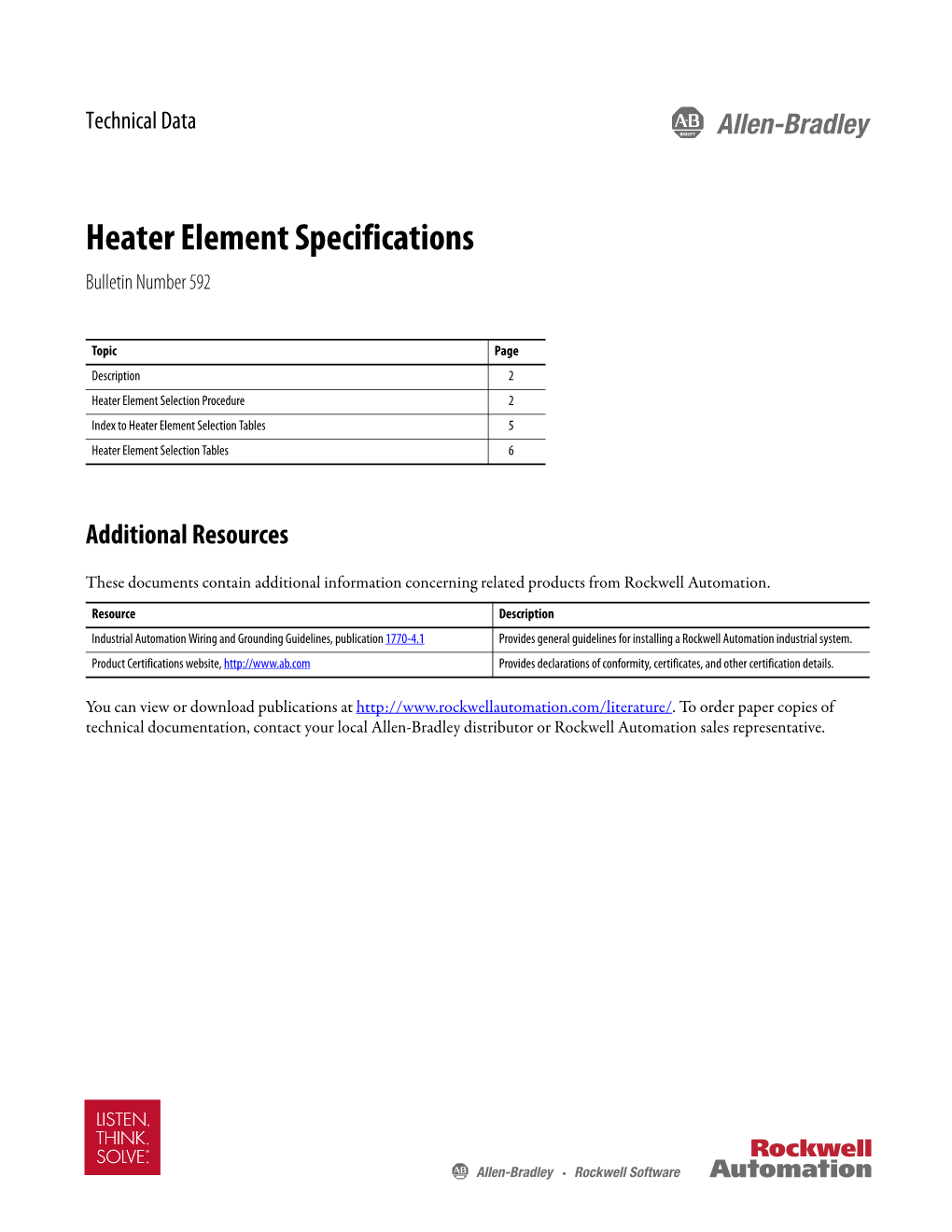 Heater Element Specifications Bulletin Number 592