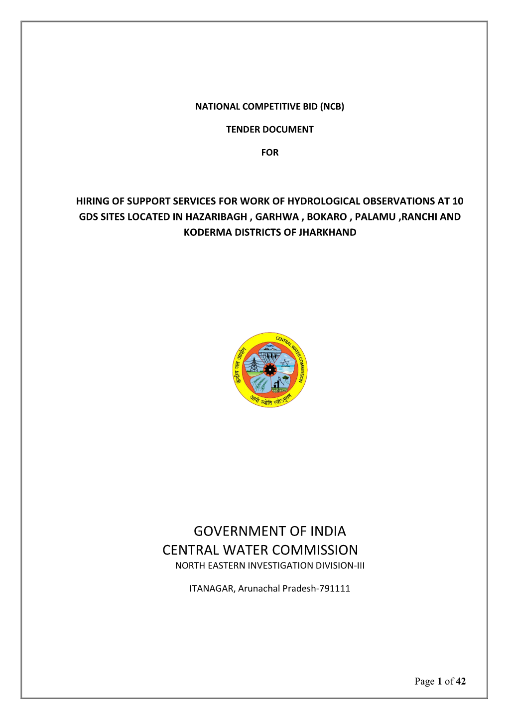 Government of India Central Water Commission North Eastern Investigation Division-Iii