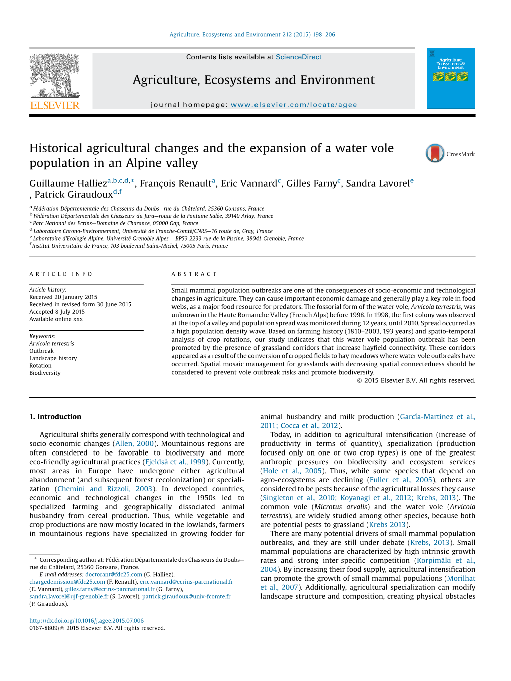 Historical Agricultural Changes and the Expansion of a Water Vole