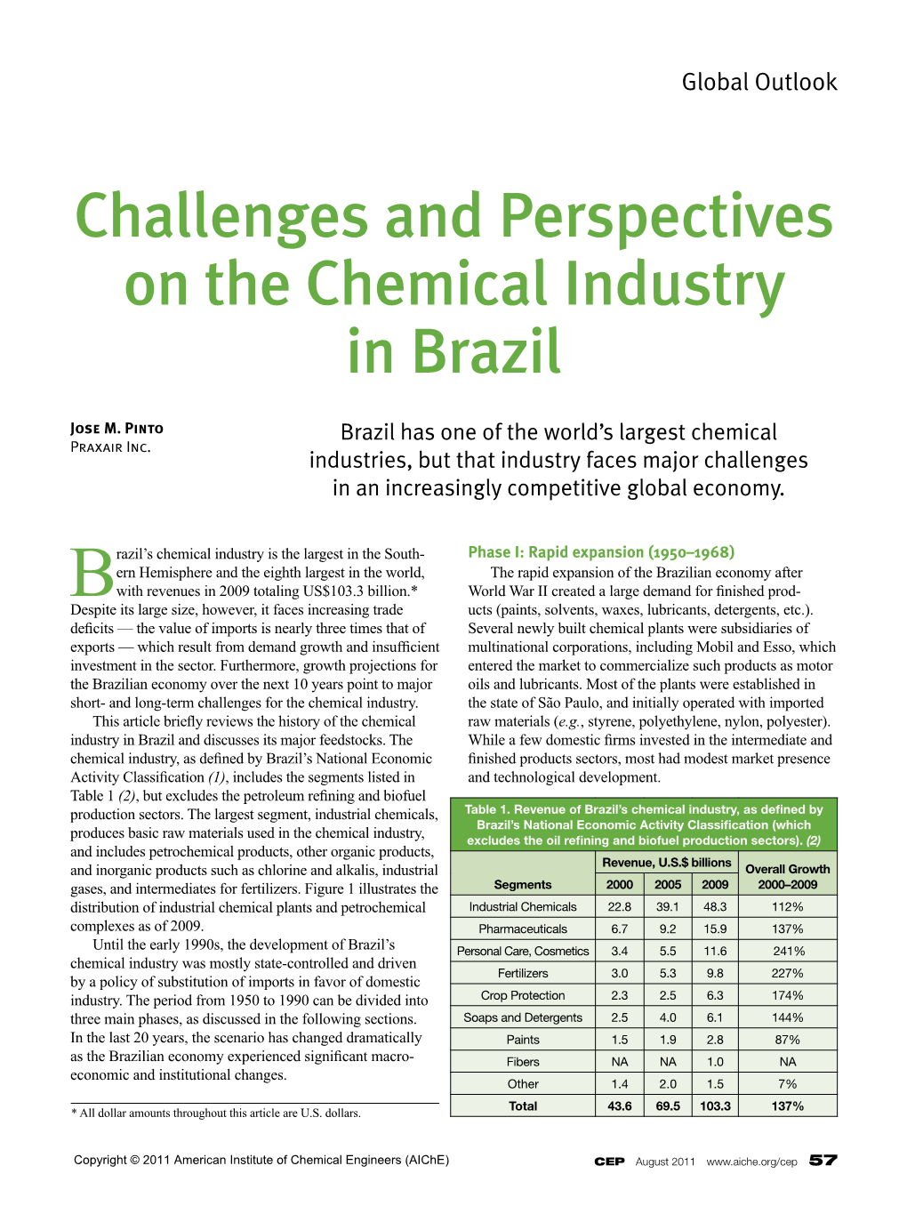 Challenges and Perspectives on the Chemical Industry in Brazil