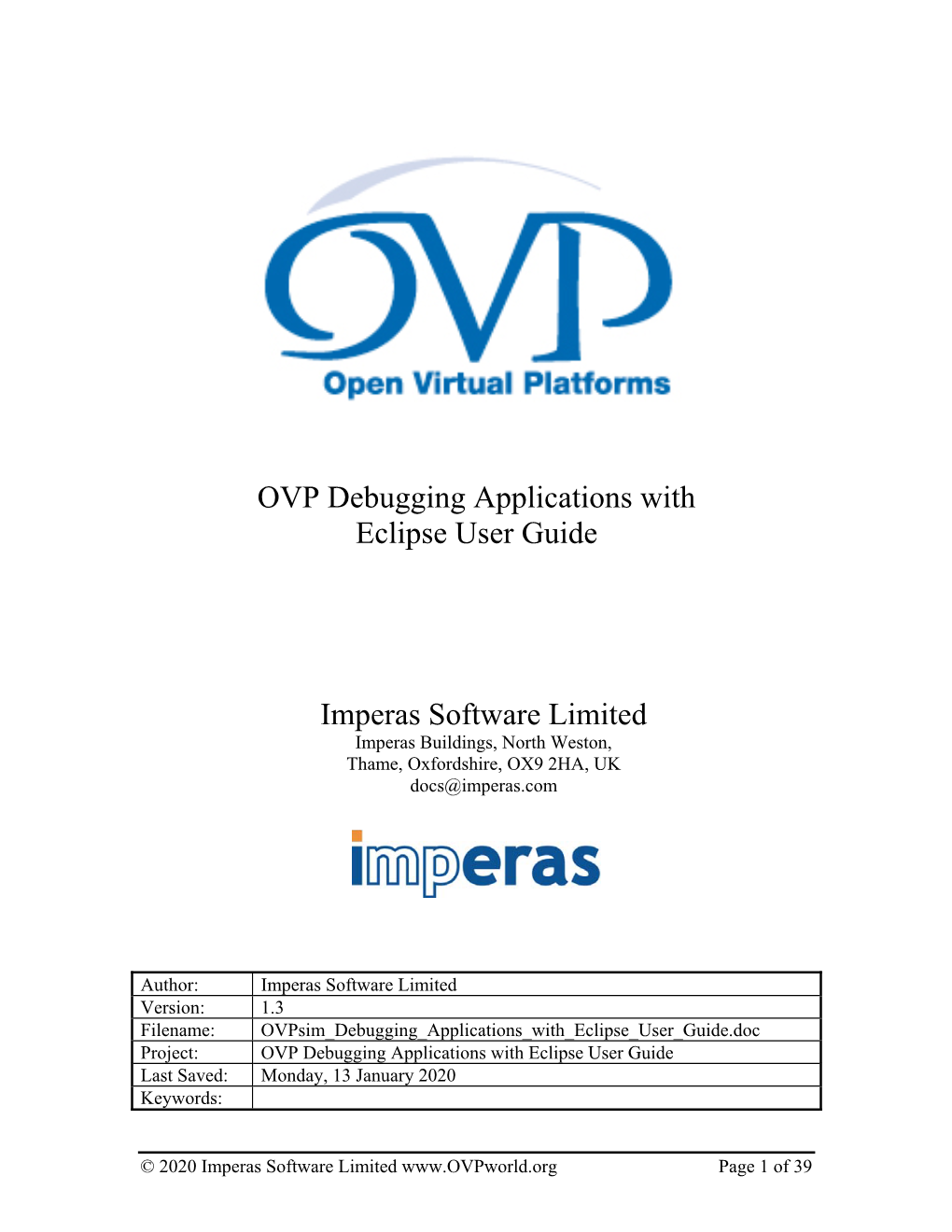 OVP Debugging Applications with Eclipse User Guide