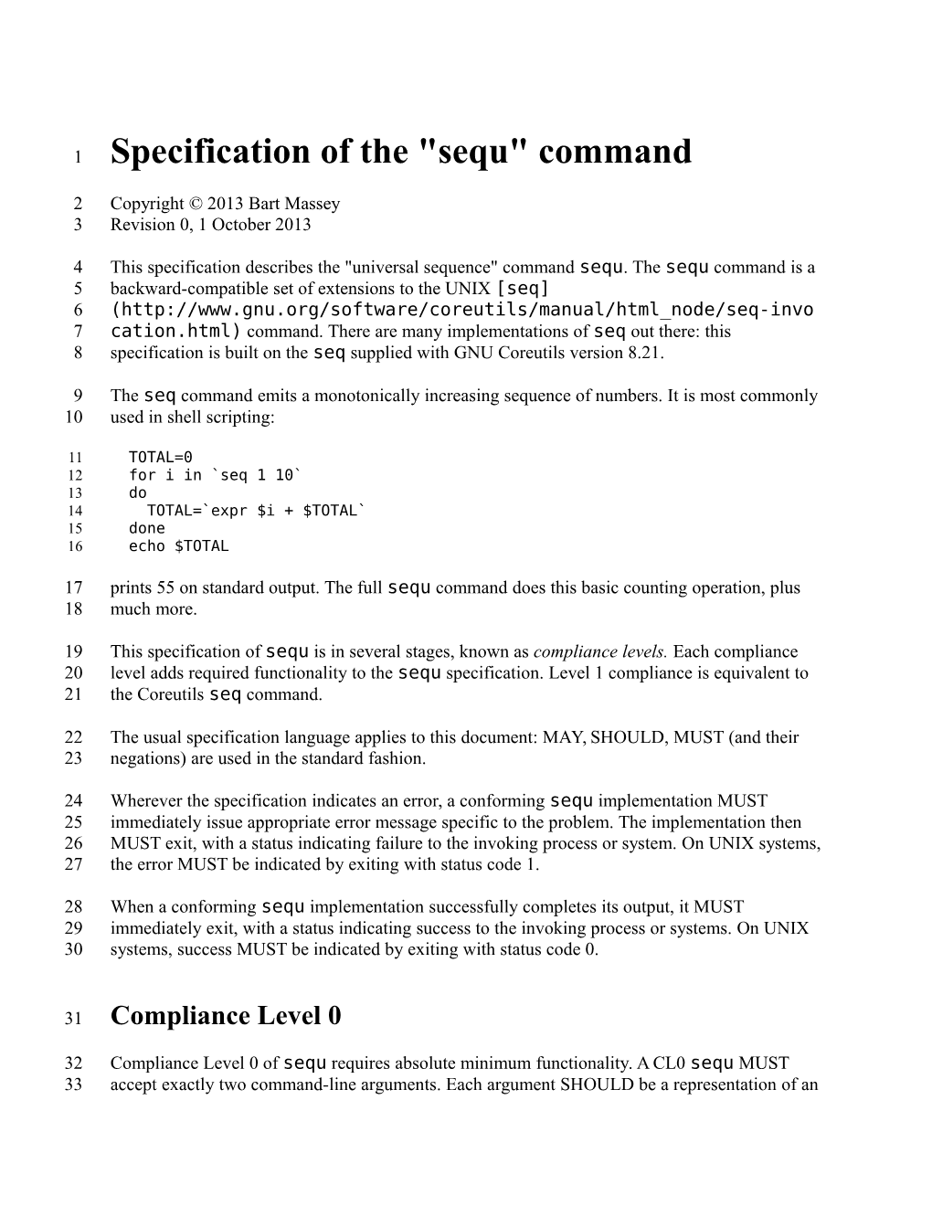 Specification of the "Sequ" Command