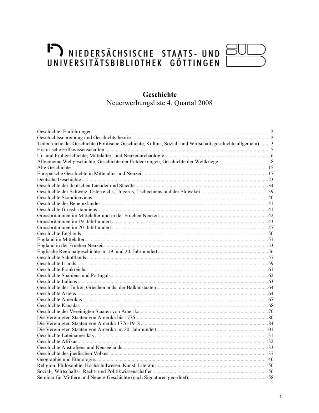 Geschichte Neuerwerbungsliste 4. Quartal 2008