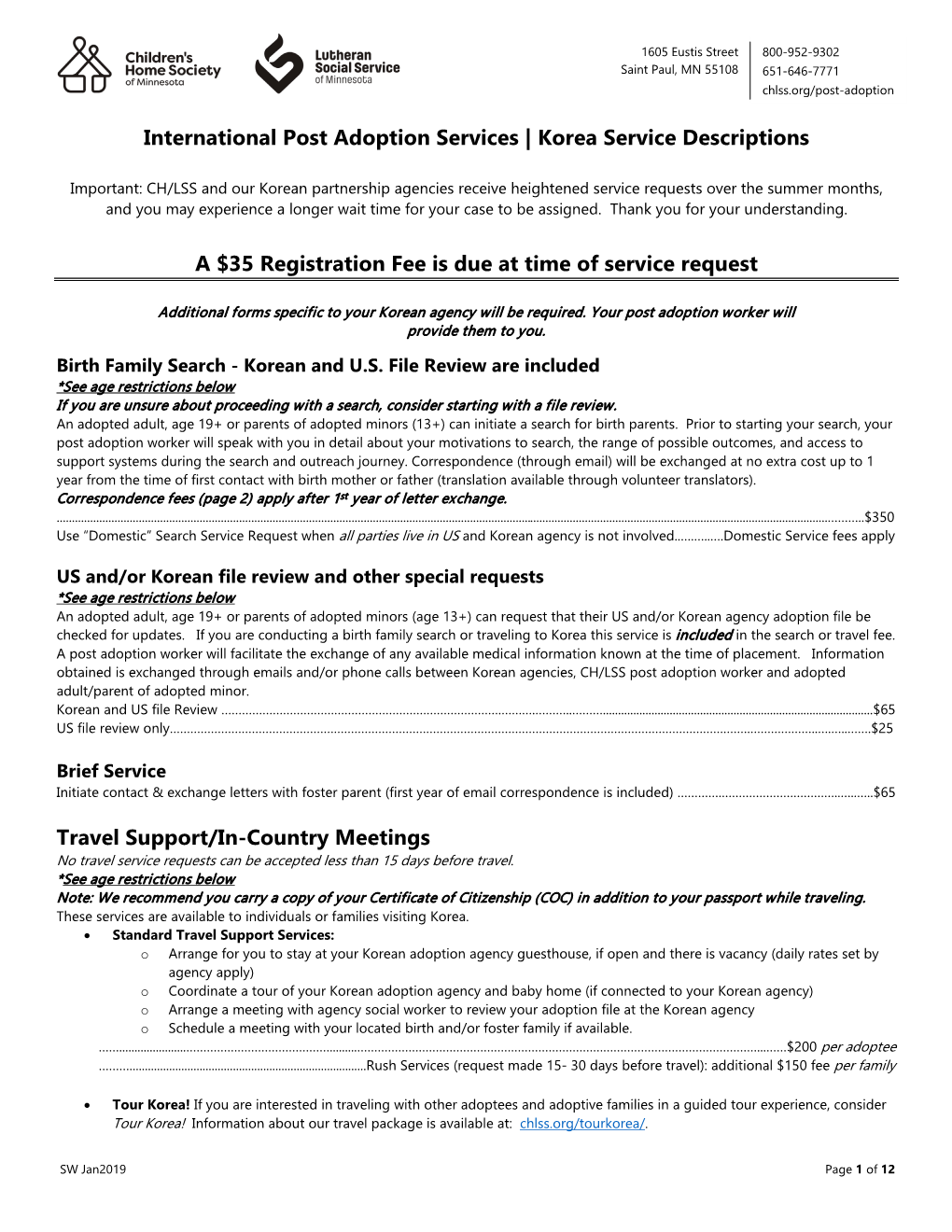 International Post Adoption Services | Korea Service Descriptions