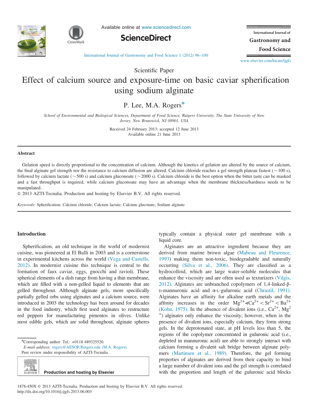 Effect of Calcium Source and Exposure-Time on Basic Caviar Spheriﬁcation Using Sodium Alginate