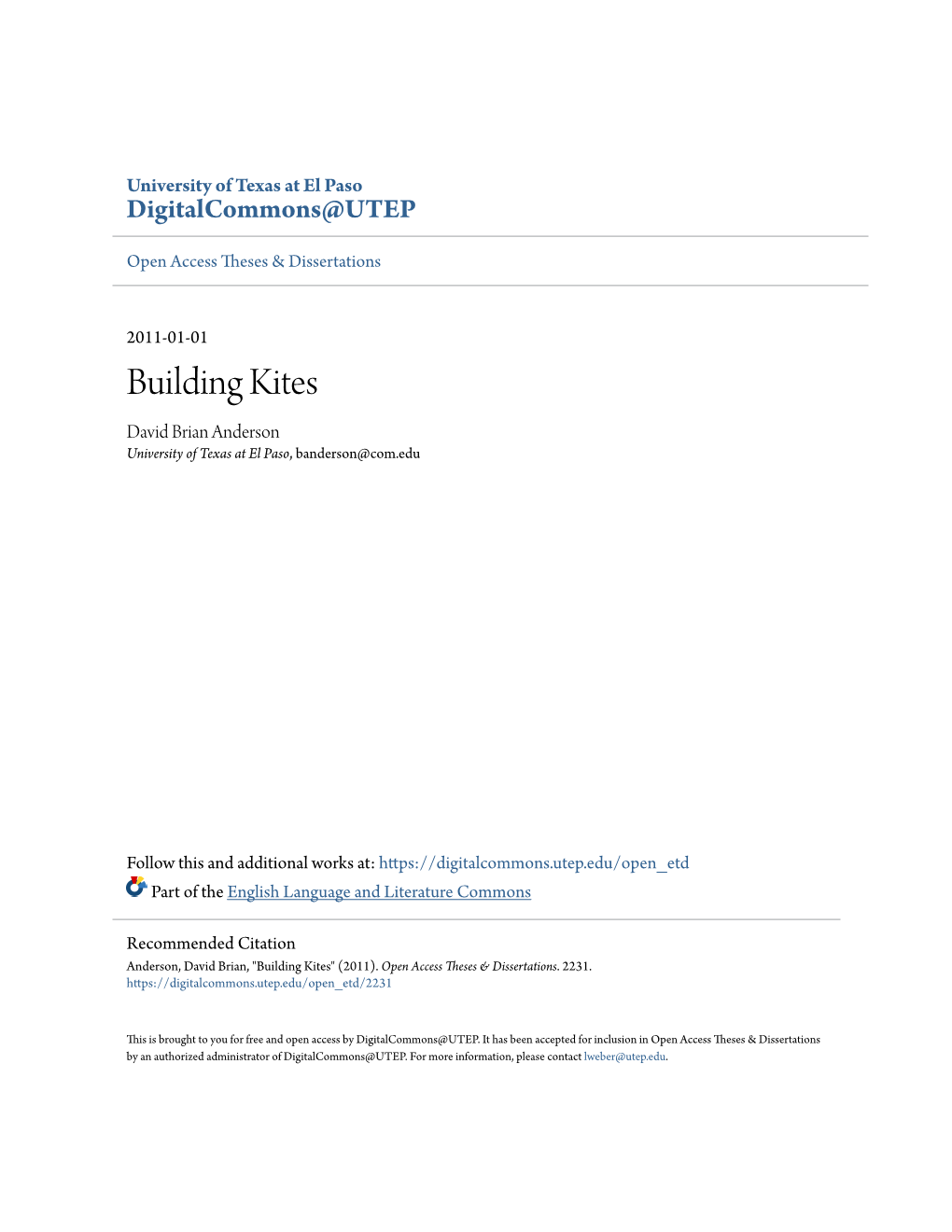 Building Kites David Brian Anderson University of Texas at El Paso, Banderson@Com.Edu