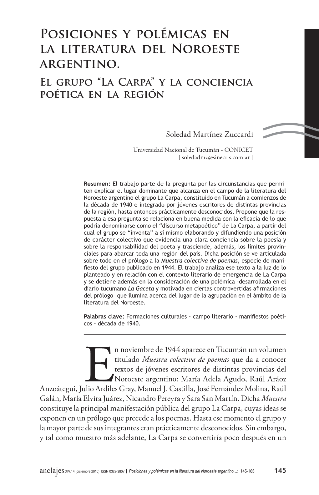 La Carpa” Y La Conciencia Poética En La Región