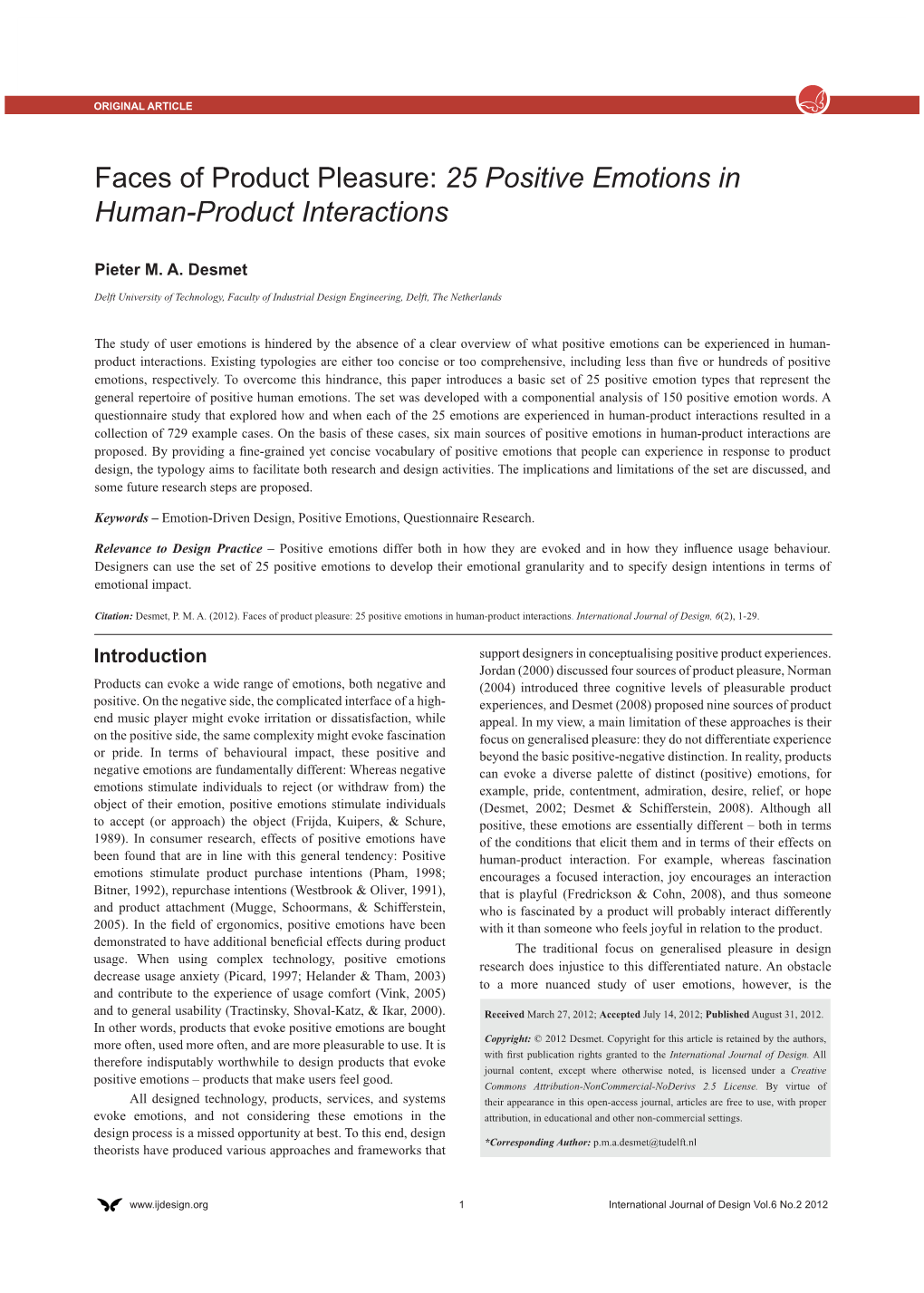 25 Positive Emotions in Human-Product Interactions