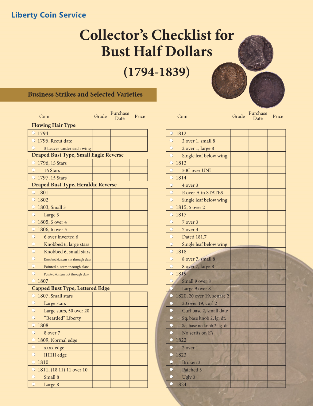 Collector's Checklist for Bust Half Dollars