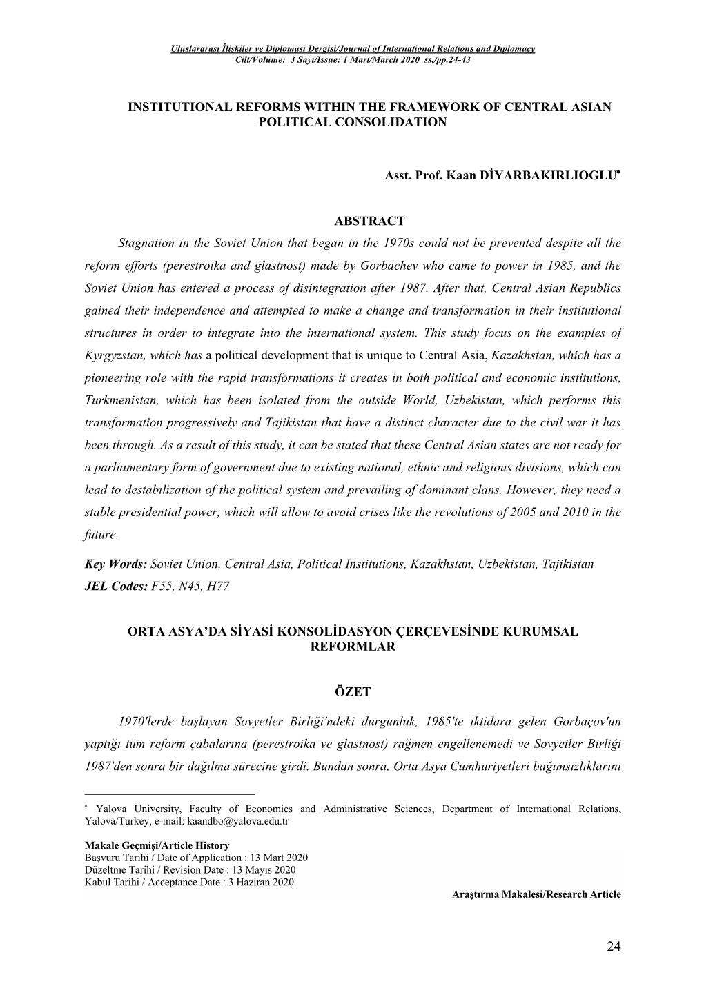 Institutional Reforms Within the Framework of Central Asian Political Consolidation