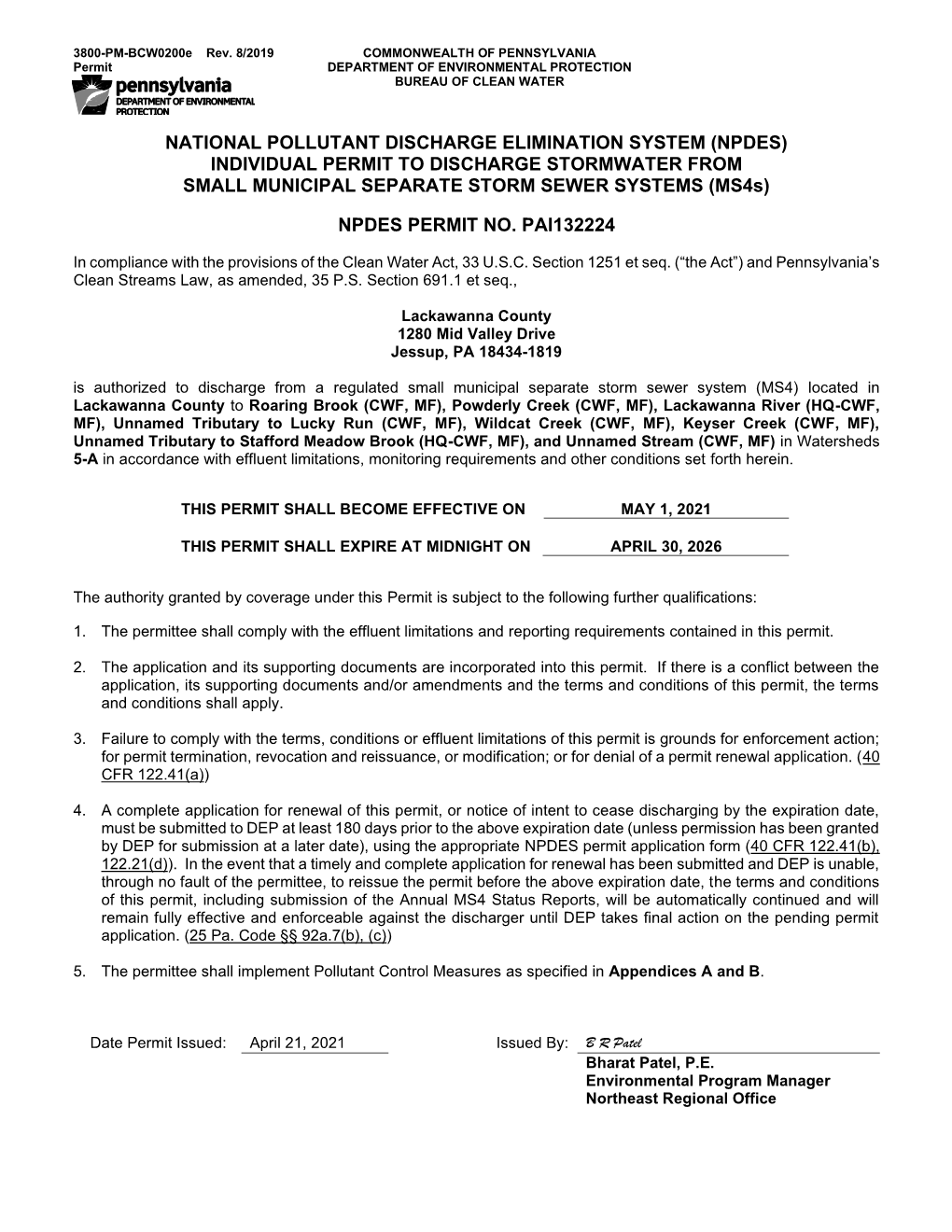 NPDES) INDIVIDUAL PERMIT to DISCHARGE STORMWATER from SMALL MUNICIPAL SEPARATE STORM SEWER SYSTEMS (Ms4s