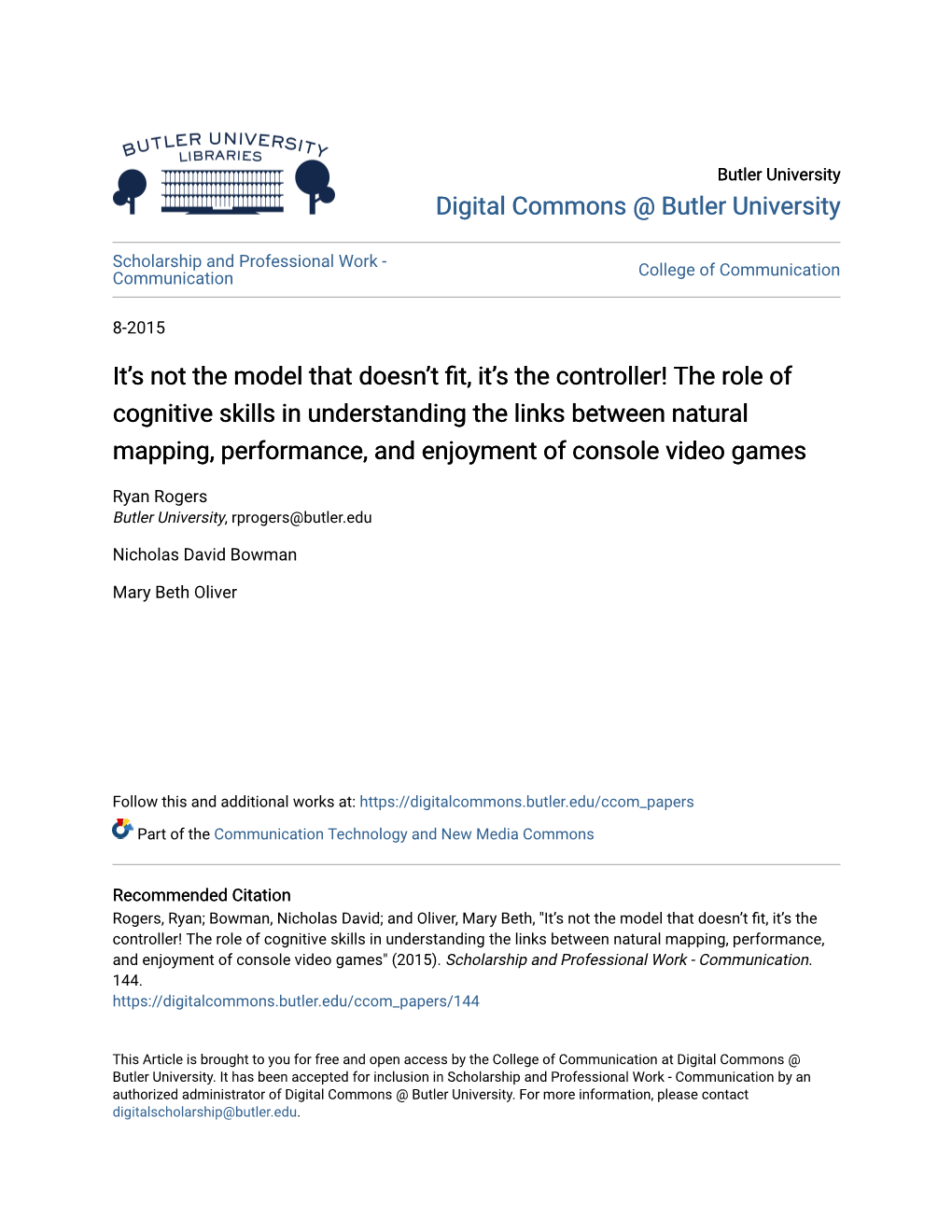 It's Not the Model That Doesn't Fit, It's the Controller! the Role of Cognitive