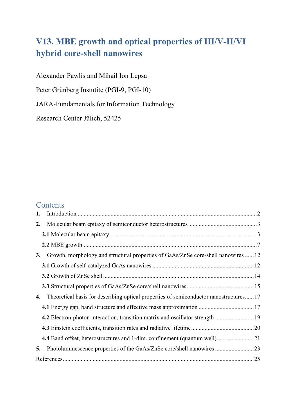 V13. MBE Growth and Optical Properties of III/V-II/VI Hybrid Core-Shell Nanowires