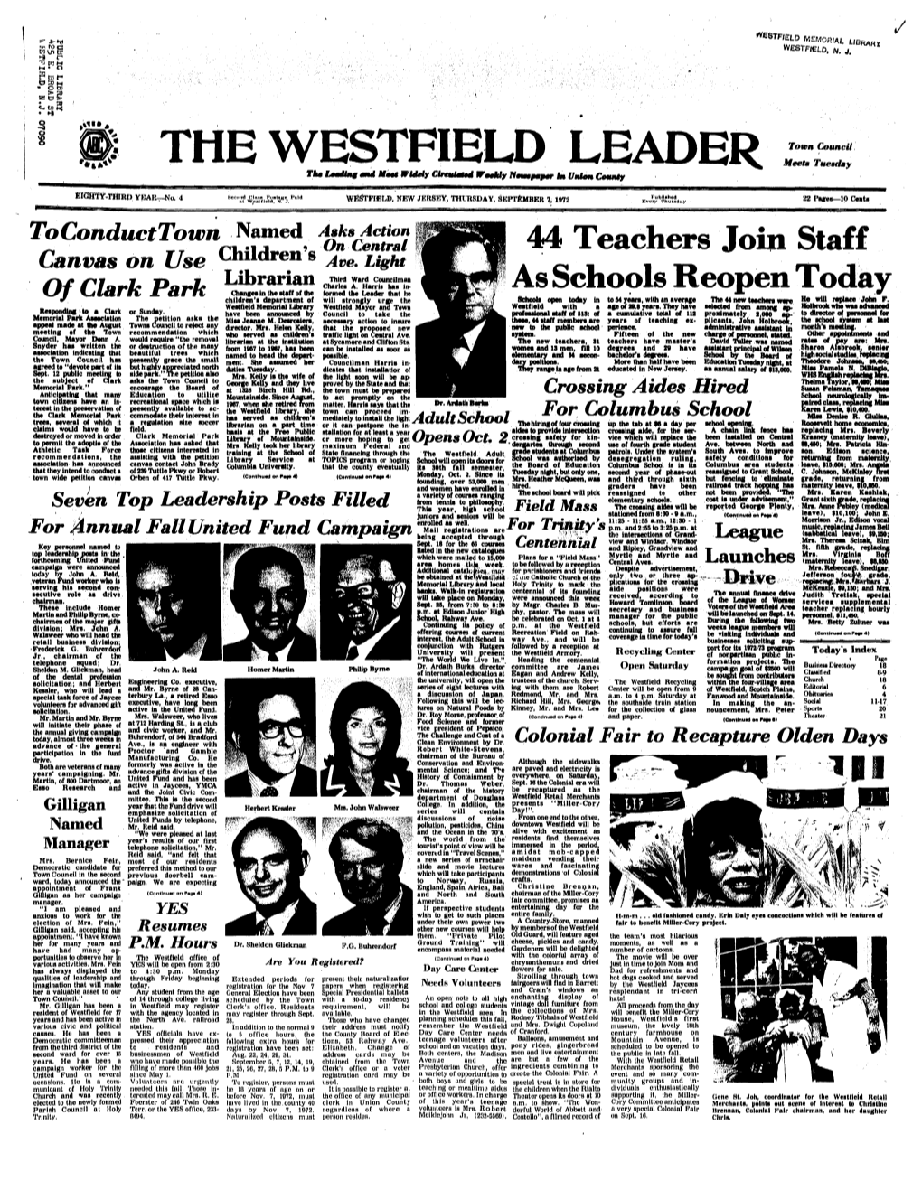 Njunction with Rutgers Followed by a Reception at Port for Its 1972-73 Program Today's Index Jr., Chairman of the University Will Present the Westfield Armory