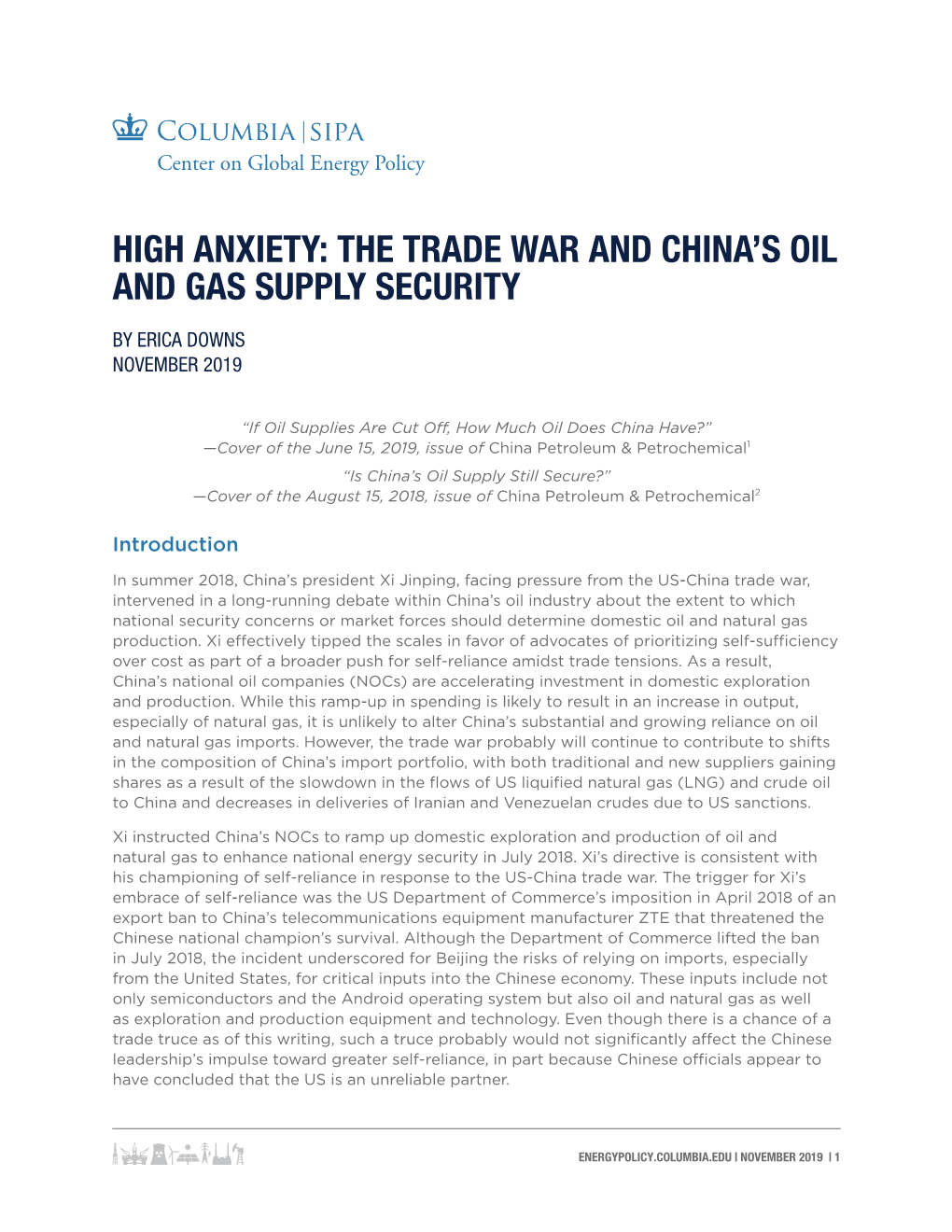 The Trade War and China's Oil and Gas Supply Security