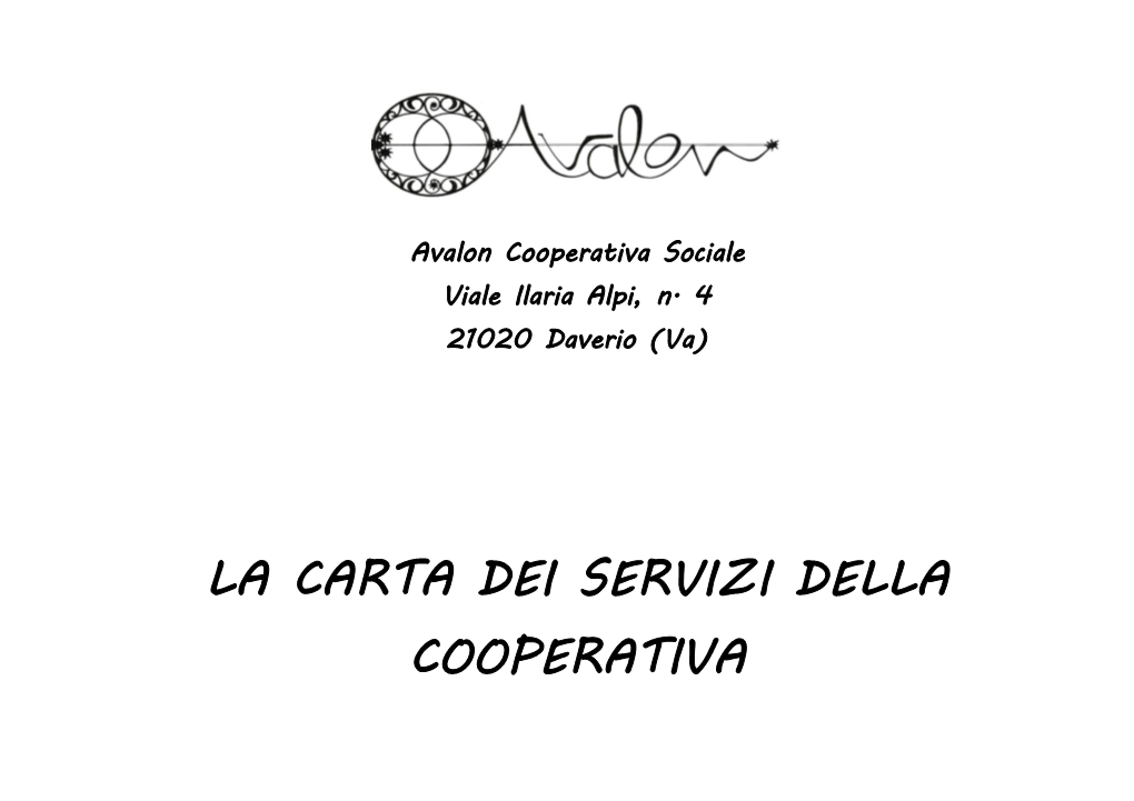 La Carta Dei Servizi Della Cooperativa Servizi Offerti