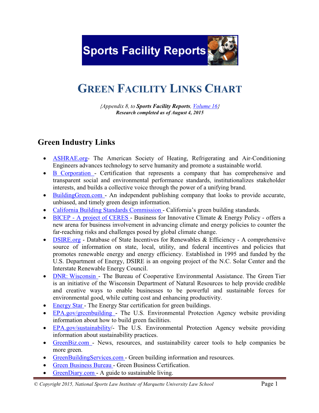 Green Sports Facility Links