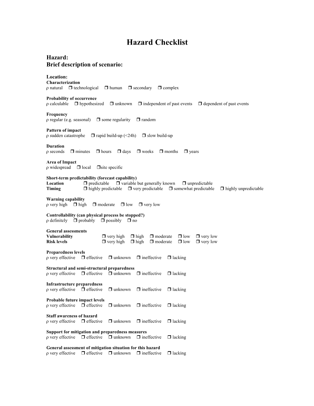 Hazard Checklist