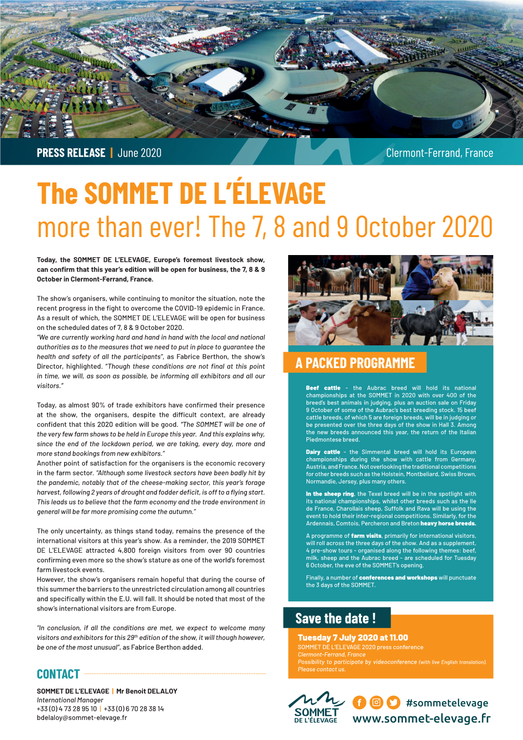 The SOMMET DE L'élevage More Than Ever! the 7, 8 and 9 October