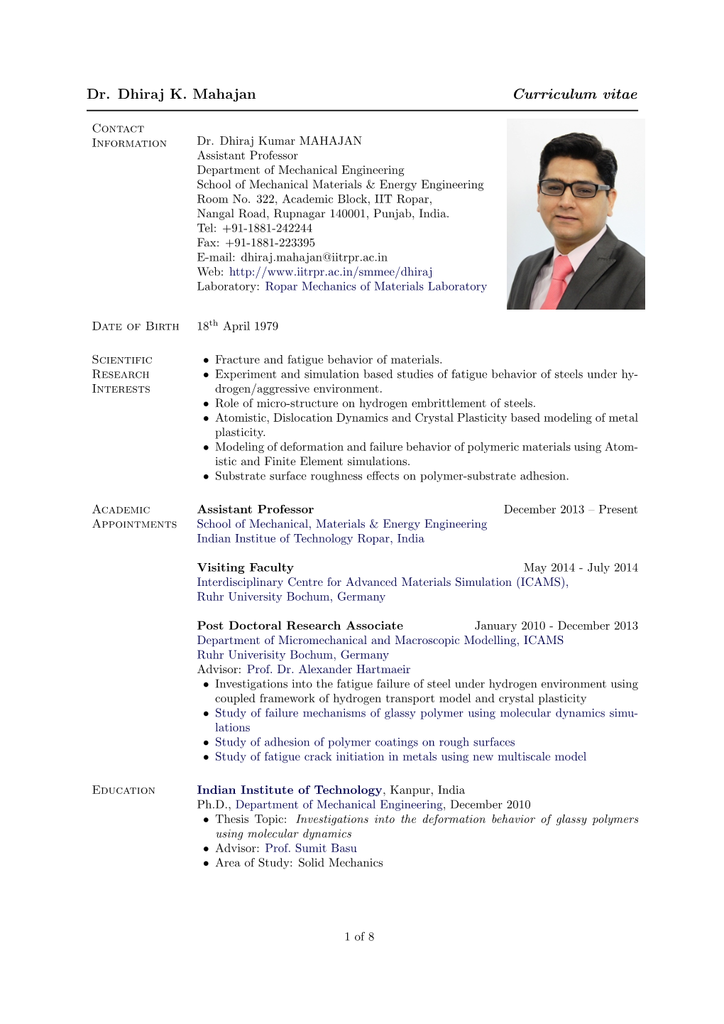 Dr. Dhiraj K. Mahajan Curriculum Vitae