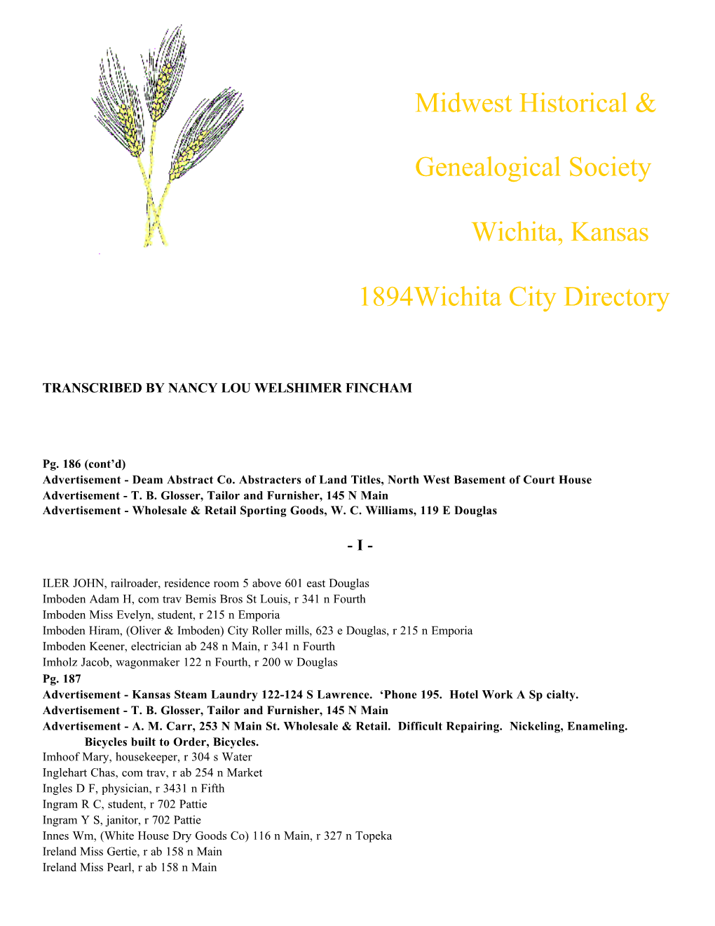 Midwest Historical & Genealogical Society Wichita, Kansas
