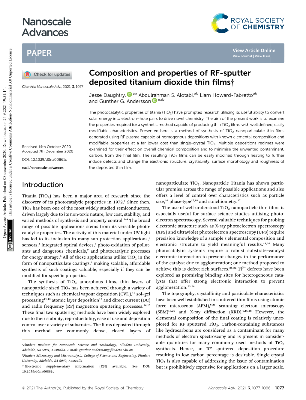 Composition and Properties of RF-Sputter Deposited Titanium Dioxide Thin Films