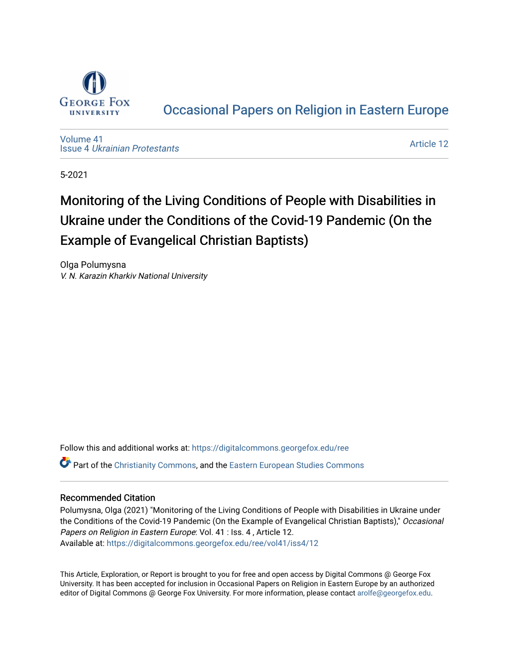 Monitoring of the Living Conditions of People with Disabilities in Ukraine Under the Conditions of the Covid-19 Pandemic (On