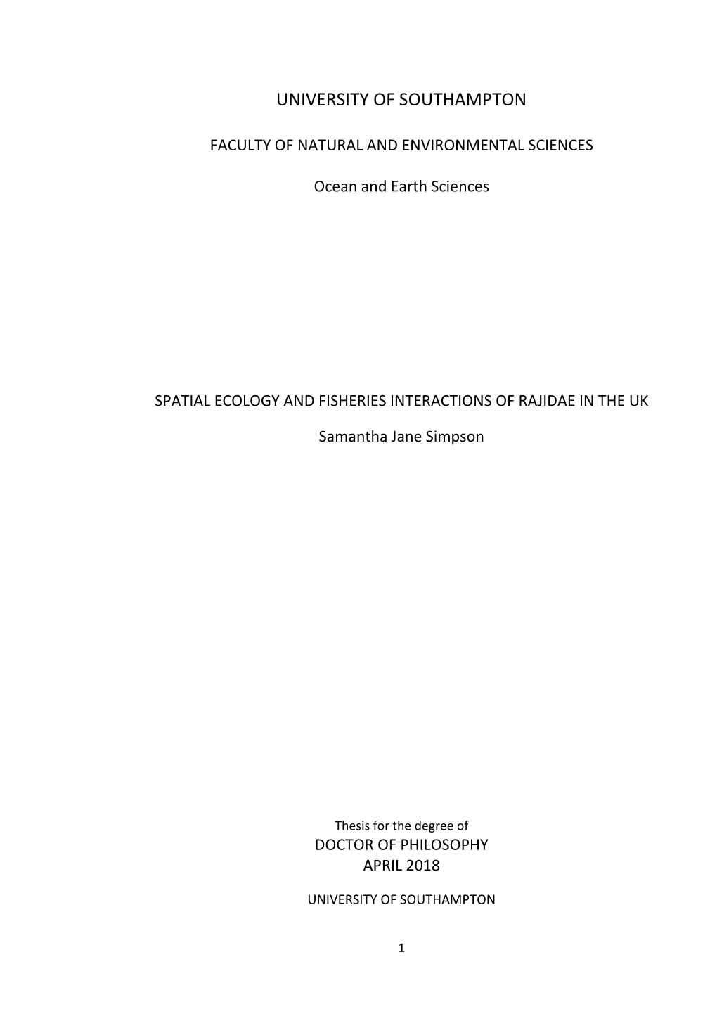 Spatial Ecology and Fisheries Interactions of Rajidae in the Uk