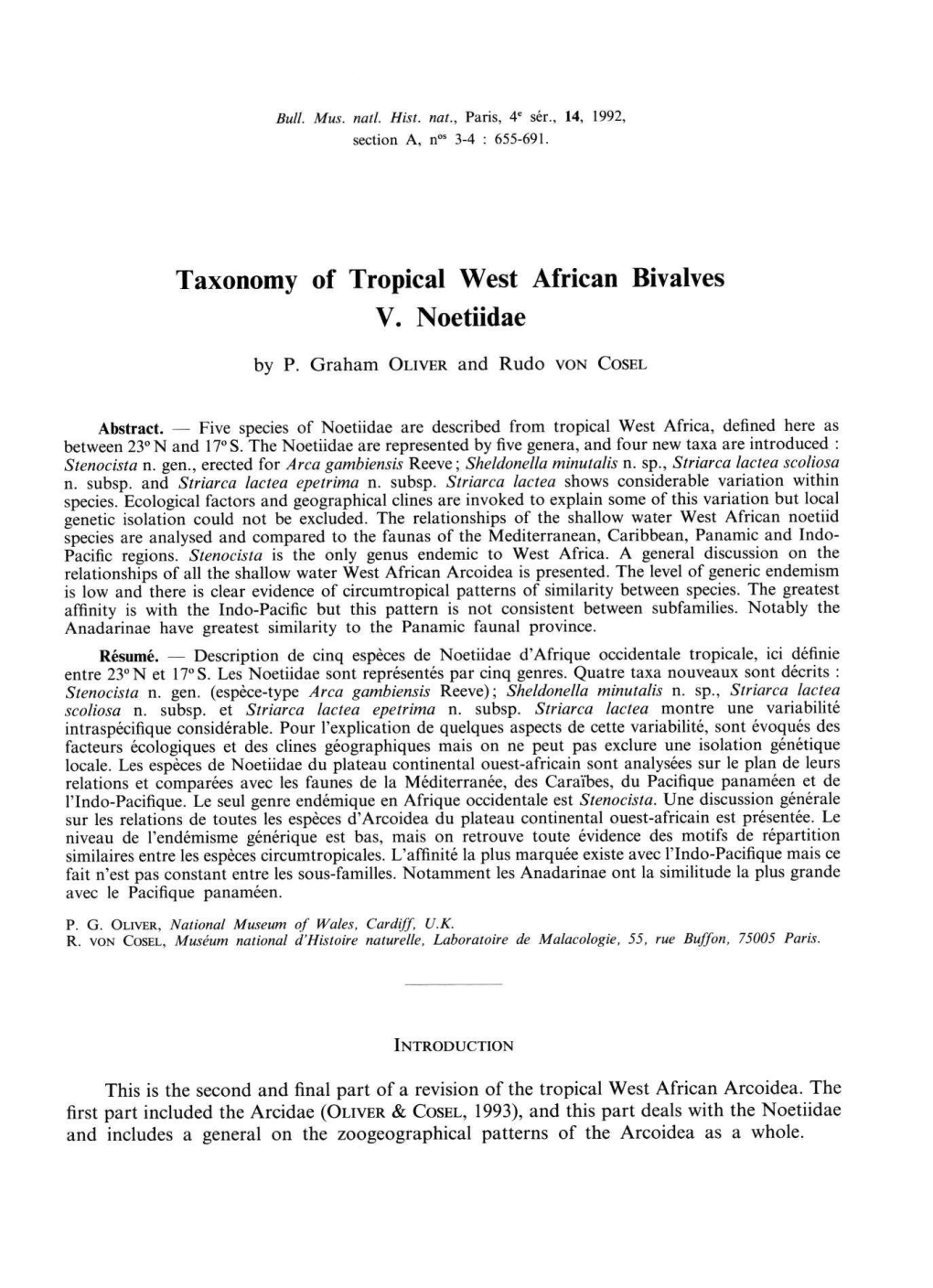 Taxonomy of Tropical West African Bivalves V. Noetiidae