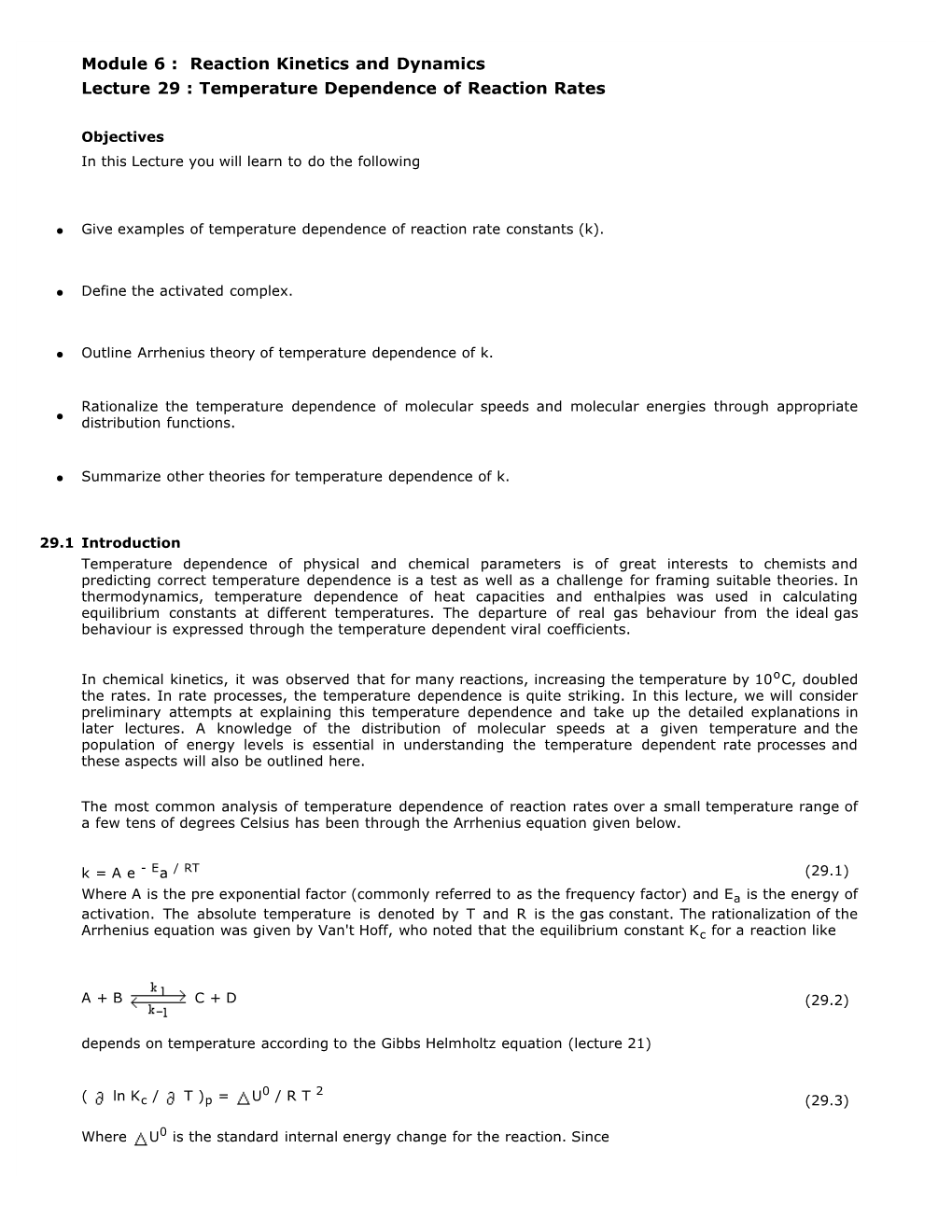 Temperature Dependence of Reaction Rates