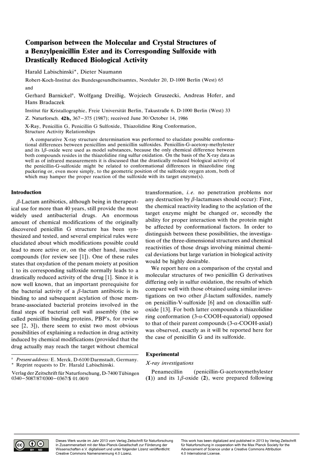 Comparison Between the Molecular and Crystal Structures of a Benzylpenicillin Ester and Its Corresponding Sulfoxide with Drastically Reduced Biological Activity