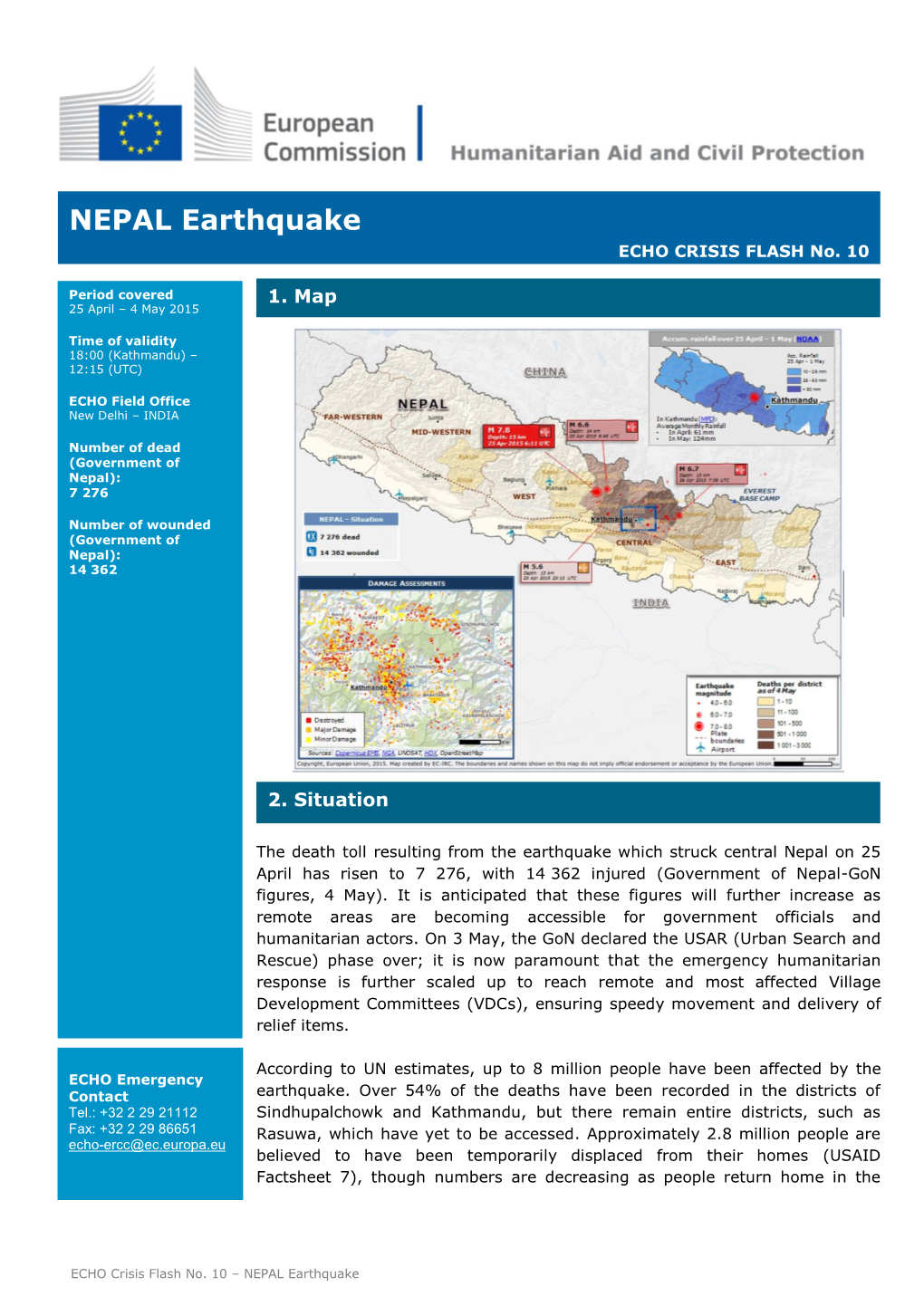 NEPAL Earthquake ECHO CRISIS FLASH No