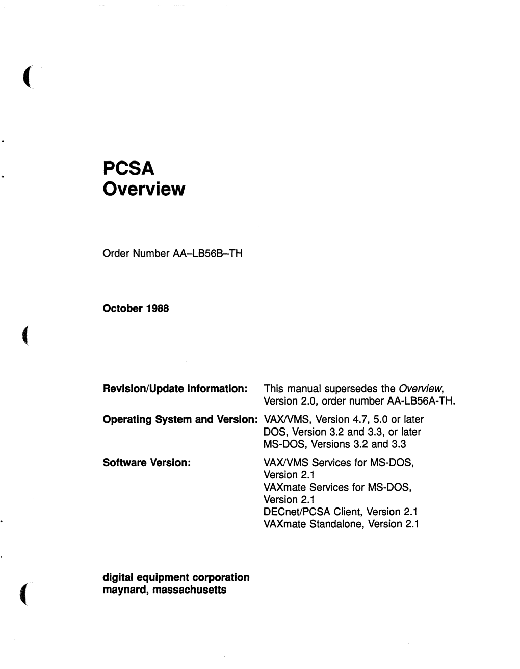 PCSA Overview